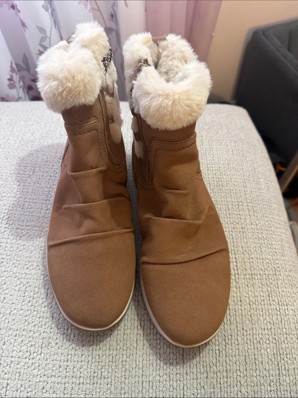 Clarks Tan Faux-Fur Ankle Booties